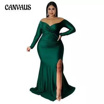 Весенне-осеннее женское платье размера плюс, сексуальное платье с v-образным вырезом, торжественное платье, однотонное длинное платье с разрезом L красный