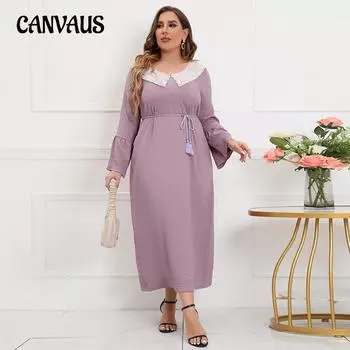 Весенне-осеннее женское платье размера плюс, кружевное платье с вышивкой, однотонное блестящее длинное платье 1XL