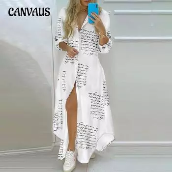 Весенне-осеннее женское платье-рубашка с темпераментным принтом, однобортное открытое платье-рубашка, повседневное длинное платье S