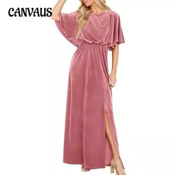 Весенне-осеннее женское платье с бархатными рукавами и рюшами, элегантное темпераментное платье с коротким рукавом