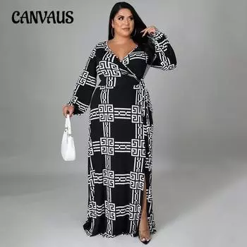 Весенне-осеннее женское платье с цифровым принтом, сексуальная юбка с большой талией, платье больших размеров