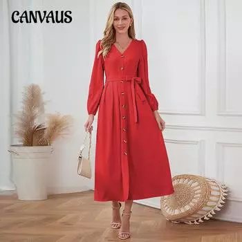 Весенне-осеннее женское платье с длинным рукавом и v-образным вырезом, однобортные узкие платья на шнуровке S чёрный