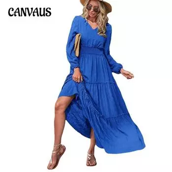 Весенне-осеннее женское платье с длинным рукавом, темпераментные женские длинные платья S чёрный