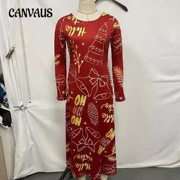 Весенне-осеннее женское платье с длинным рукавом, рождественское повседневное женское платье с принтом, темпераментное элегантное платье S зелёный