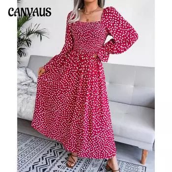 Весенне-осеннее женское платье с квадратным вырезом и длинными рукавами, отпускные платья, плиссированное длинное платье S жёлтый