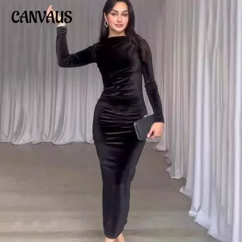 Весенне-осеннее женское платье с тонкой сексуальной талией, нерегулярные платья, длинные платья S чёрный