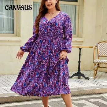 Весенне-осеннее женское платье с v-образным вырезом и свободной талией, платья больших размеров 1XL фиолетовый