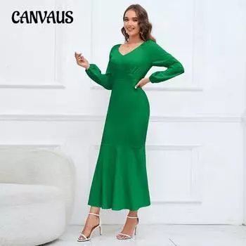 Весенне-осеннее женское платье с v-образным вырезом и длинными рукавами, платье «рыбий хвост», тонкие, тонкие, темпераментные, длинные платья S чёрный