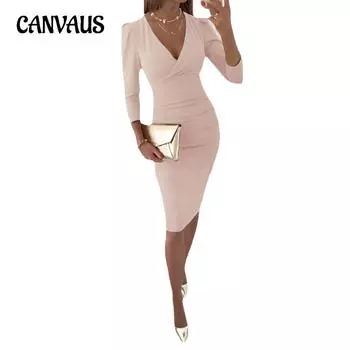 Весенне-осеннее женское платье с v-образным вырезом, сексуальные модные темпераментные платья с талией для пригородных поездов S красный