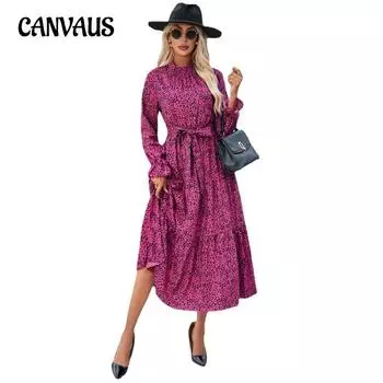 Весенне-осеннее женское платье с воротником-стойкой и длинным рукавом, тонкое модное платье S