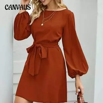 Весенне-осеннее женское платье средней длины с высокой талией и чистым цветом, для поездок на работу, тонкое XS бордовый