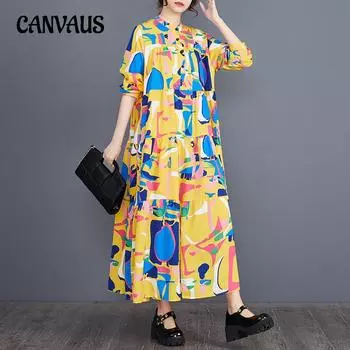 Весенне-осеннее женское платье, свободное платье больших размеров, модное платье с длинными рукавами и принтом, длинные платья One Size разноцветный
