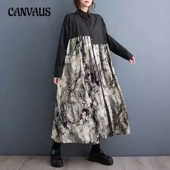 Весенне-осеннее женское платье, свободное платье-рубашка больших размеров с литературным принтом, модные платья One Size