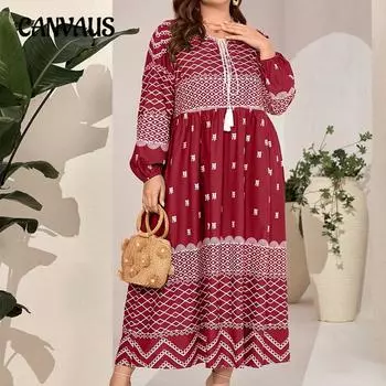 Весенне-осеннее женское платье темперамент плюс размер длинное платье с кисточками позиционирование принт свободные повседневные платья 0XL бордовый