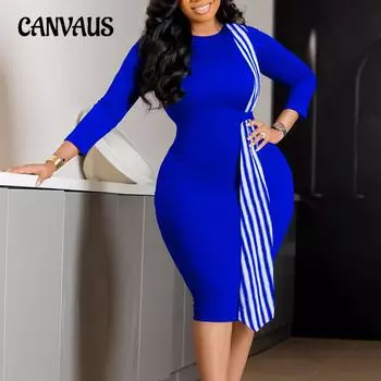 Весенне-осеннее женское платье, темпераментная модная посылка, облегающая юбка-карандаш с круглым вырезом, платья большого размера S темно-синий