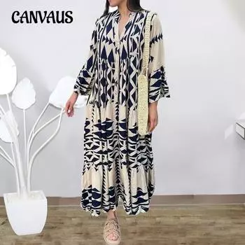 Весенне-осеннее женское платье, темпераментная рубашка с принтом, юбка, богемное платье S чёрный