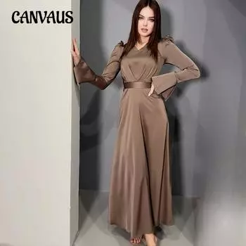 Весенне-осеннее женское платье, темпераментное ретро платье с v-образным вырезом, уменьшающее возраст, с объемными рукавами, с длинными завязками на талии и длинными рукавами S