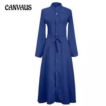 Весенне-осеннее женское платье, тонкое длинное платье с длинным рукавом и завязкой на пуговицах S белый