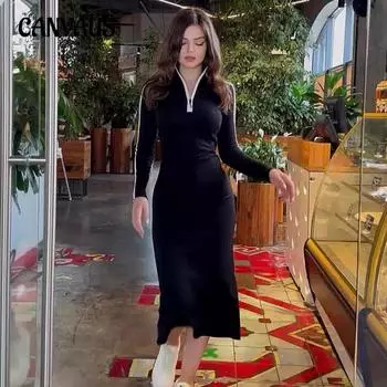 Весенне-осеннее женское платье в упаковке, легкое, знакомое, ветровое, удобное, повседневное, тонкое, с длинными рукавами, с v-образным вырезом, платья S