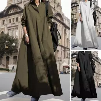 Весенне-осеннее женское платье, винтажное свободное платье трапециевидной формы с отложным воротником до щиколотки с большим подолом и отложным воротником XXXL белый