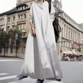 Весенне-осеннее женское платье, винтажное свободное платье трапециевидной формы в этническом стиле с отложным воротником до щиколотки и длинными рукавами, женское платье макси XXXL чёрный