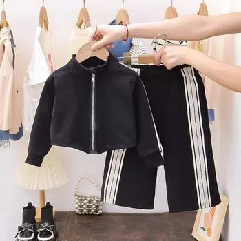 Весенне-осеннее женское сокровище, детское весеннее платье из двух частей, новый детский комплект для девочек, детское весеннее платье, одежда 100 чёрный