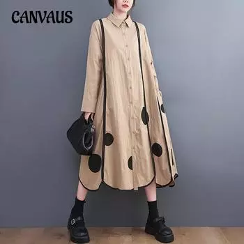 Весенне-осеннее женское свободное винтажное платье средней длины с кружевным принтом больших размеров One Size чёрный