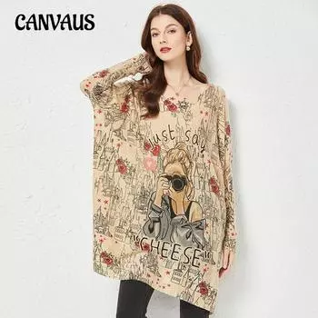 Весенне-осеннее женское трикотажное платье с принтом, тонкий женский свободный свитер больших размеров