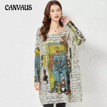 Весенне-осеннее женское трикотажное платье, свитер с мультяшным принтом, свободный ленивый ветер, темпераментный верх средней длины, низ большого размера, трикотаж One Size серый