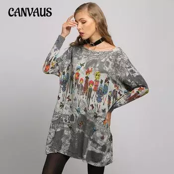 Весенне-осеннее женское вязаное платье больших размеров, свободный простой вязаный свитер с принтом, пуловер с рукавами «летучая мышь», свитер