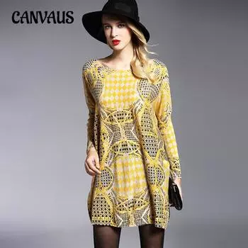 Весенне-осеннее женское вязаное платье размера плюс с одним вырезом и длинным рукавом, модный вязаный топ средней длины One Size абрикосовый