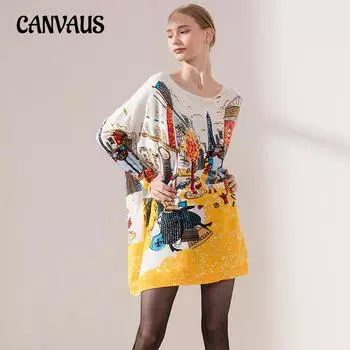 Весенне-осеннее женское вязаное платье размера плюс, пуловер с рукавами «летучая мышь», вязаный свитер, свитер с длинными рукавами с принтом