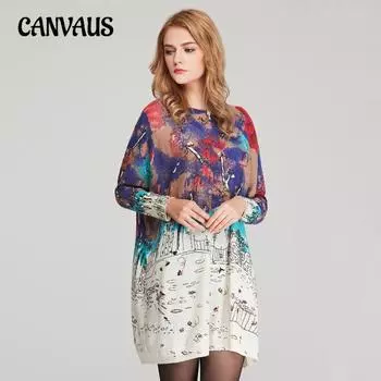 Весенне-осеннее женское вязаное платье размера плюс, вязаный свитер, свободный пуловер с принтом, свитер с длинными рукавами One Size белый