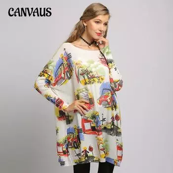 Весенне-осеннее женское вязаное платье размера плюс с одним лацканом, свободный пуловер, вязаный свитер с принтом Tide One Size белый