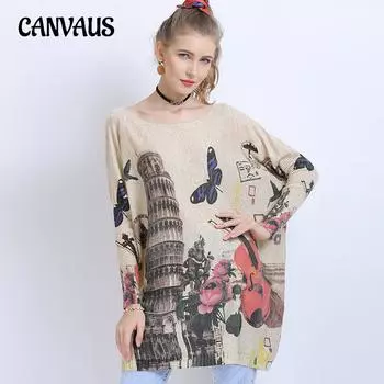 Весенне-осеннее женское вязаное платье, свитер больших размеров, модный пуловер с принтом бабочки, вязаный свободный свитер