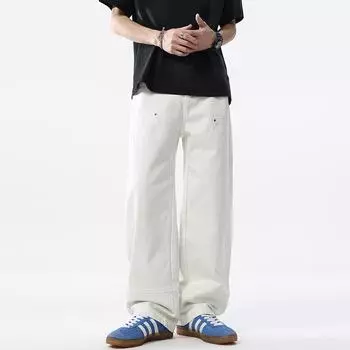 Весенне-осенние американские джинсы с рваностями в стиле хай-стрит, мужские свободные прямые брюки с широкими штанинами S белый