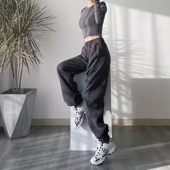 Весенне-осенние белые модные брюки гаремы зауженного кроя в европейском и американском стиле Dark gray S