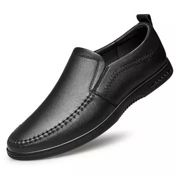 Весенне-осенние британские мужские кожаные туфли, повседневные лоферы на плоской подошве, молодежная универсальная обувь для ленивых, лучшая мужская обувь 38 чёрный