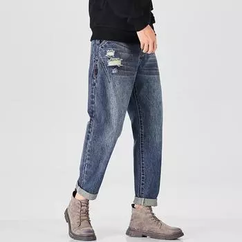 Весенне-осенние брюки Harun с девятью разрезами, джинсовые мужские свободные японские тяжелые мужские джинсы в стиле ретро 28