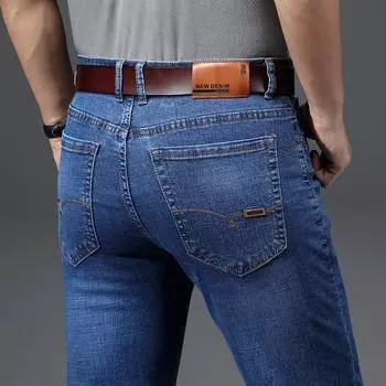 Весенне-осенние деловые джинсы, мужские модные повседневные эластичные облегающие прямые брюки-трубы, мужские потертые длинные брюки со средней талией 29