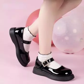 Весенне-осенние детские маленькие кожаные туфли. Квадратная пряжка для девочек, мягкая подошва с горячим бриллиантом. Студенческая деятельность. Банкетный комплект. JK. Соответствующая юбка. 26 чёрный