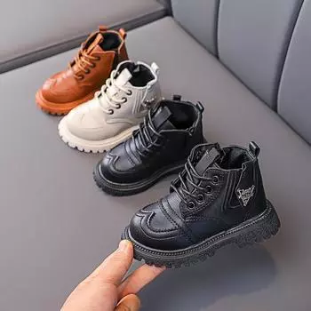 Весенне-осенние детские повседневные ботинки, однотонные одинарные ботинки в стиле ретро 24 бежевый