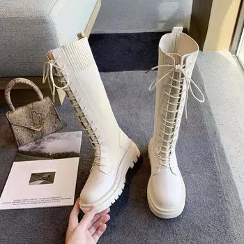 Весенне-осенние длинные сапоги для женщин Новинка Эластичные сапоги Гару Готика Работа Рок в продвижении Пу Y2k 39 Сапоги с голенищем до колена Женские 35