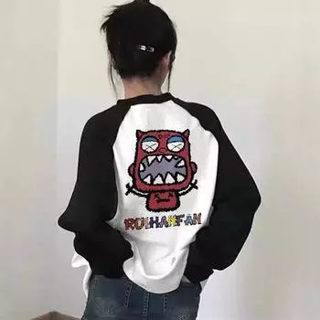 Весенне-осенние футболки с длинными рукавами, женские базовые повседневные топы с мультяшным принтом y2k, женские футболки большого размера из чистого хлопка, футболка в стиле Харадзюку XXL