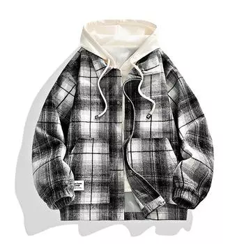 Весенне-осенние каникулы Две куртки с капюшоном, Мужское клетчатое пальто XXXXL чёрный
