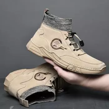 Весенне-осенние кожаные мужские ботинки, мужские кожаные ботинки на платформе, мотоциклетные ботинки в стиле панк, новая мужская повседневная обувь