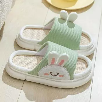 Весенне-осенние льняные тапочки для женщин, Подходят для всех сезонов, Домашние охлаждающие, Впитывающие пот, Хлопково-конопляные охлаждающие тапочки для пар 36-37 зелёный