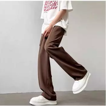 Весенне-осенние модные брюки Деловые мужские свободные повседневные однотонные широкие прямые брюки большого размера повседневные брюки