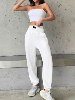 Весенне-осенние модные повседневные спортивные штаны, женские спортивные штаны с высокой талией, мешковатые спортивные штаны для бега, спортивные штаны, брюки, уличная одежда S белый