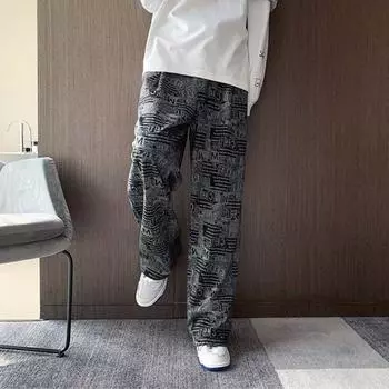 Весенне-осенние модные широкие брюки в стиле ретро с принтом в стиле хип-хоп больших размеров, свободные повседневные прямые брюки Y2k, мужские большие размеры S-5XL L серый